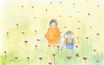 Two Girls in a Poppy Flower Field (Watercolour)